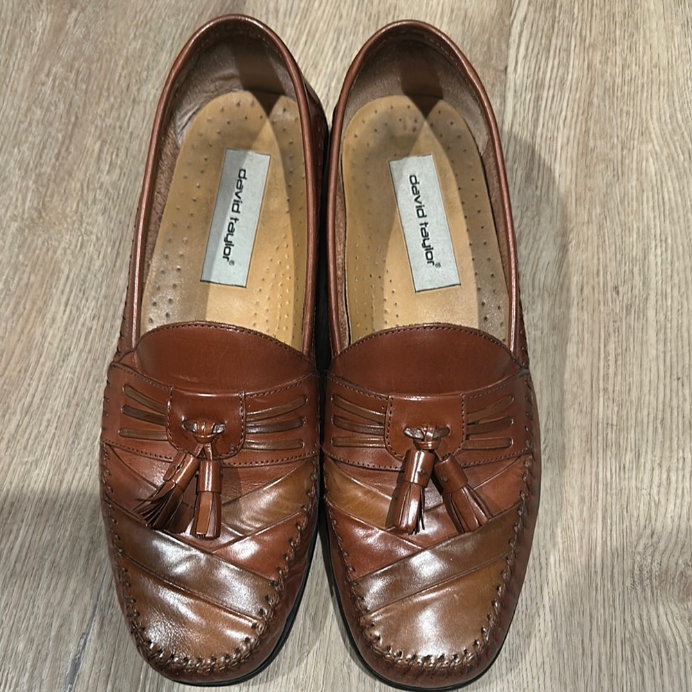 David Taylor Tan Leather Men's Slip-Ons
